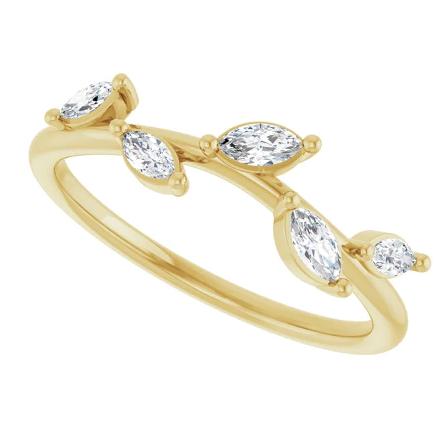 14K Yellow Gold 1/4 CTW Natural Diamond Leaf Ring