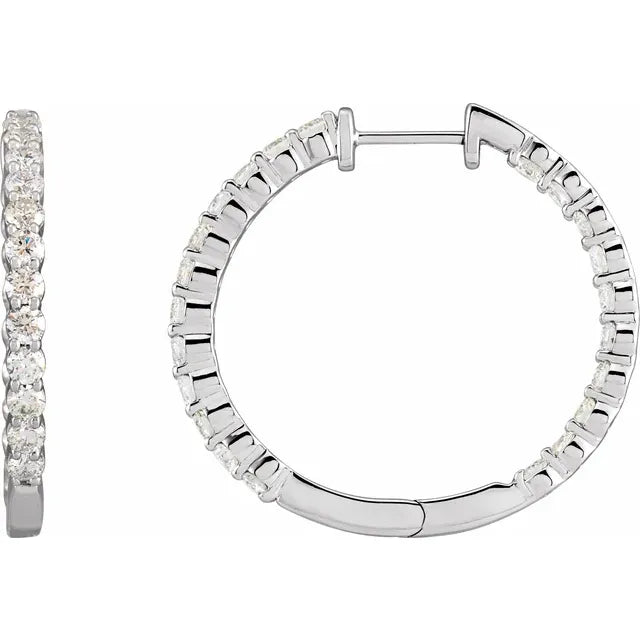 14K White Gold 1/2 CTW Lab-Grown Diamond Inside-Outside Hinged 14.5 mm Hoop Earrings