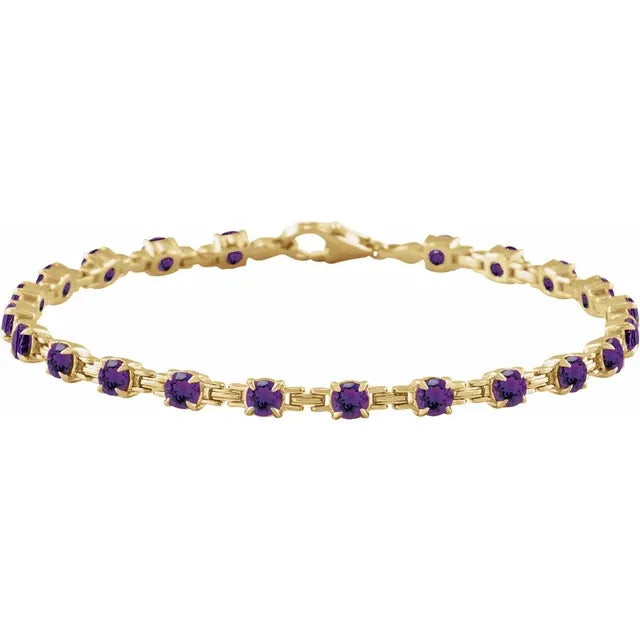 14K Yellow Gold Natural Amethyst 7 1/4" Line Bracelet