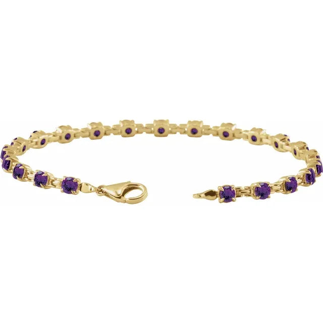 14K Yellow Gold Natural Amethyst 7 1/4" Line Bracelet