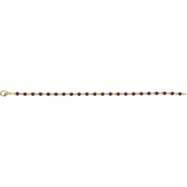 14K Yellow Gold Natural Amethyst 7 1/4" Line Bracelet