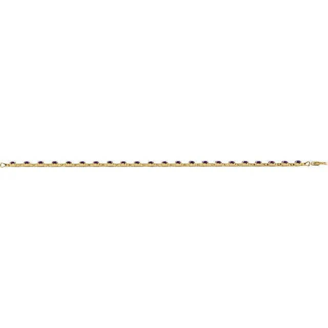 14K Yellow Gold Natural Amethyst 7 1/4" Line Bracelet