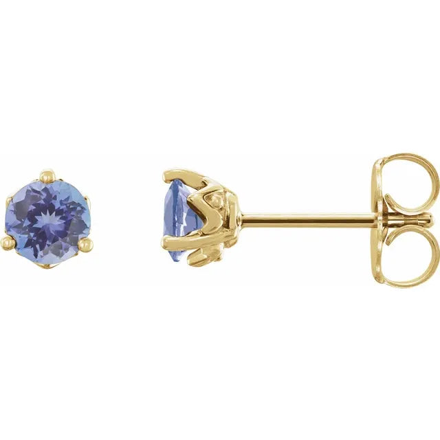 14K Yellow Gold 4 mm Natural Tanzanite Earrings