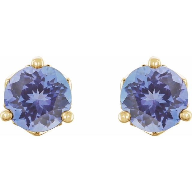 14K Yellow Gold 4 mm Natural Tanzanite Earrings