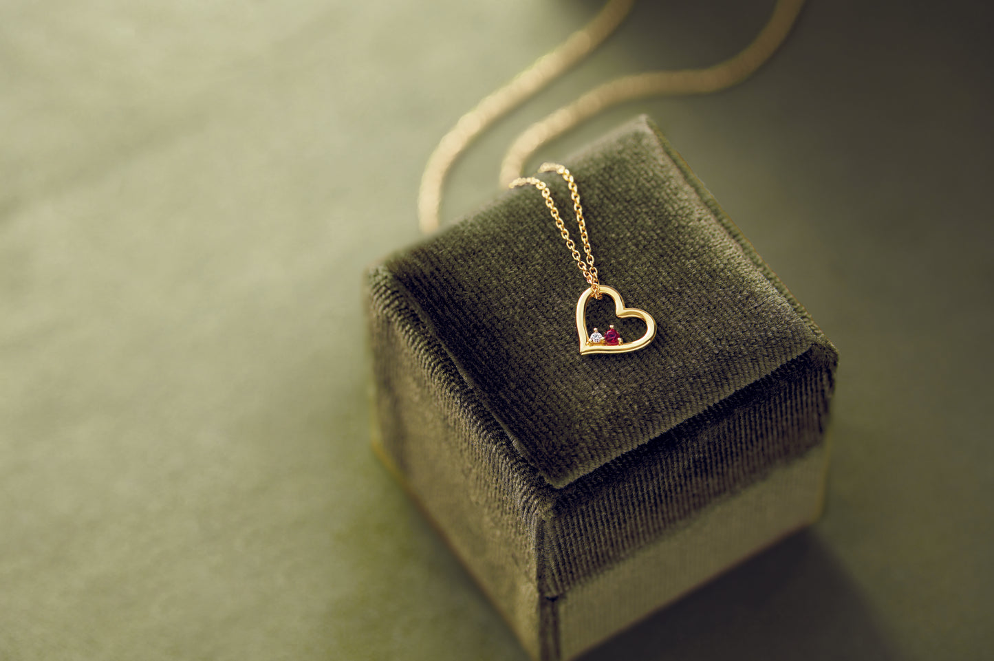 14K Yellow Gold Natural Ruby & .015 CT Natural Diamond Heart 18" Necklace