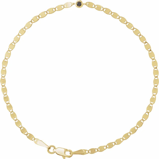 14K Yellow Gold .06 CT Natural Black Diamond Bezel-Set Link 7 1/2" Bracelet