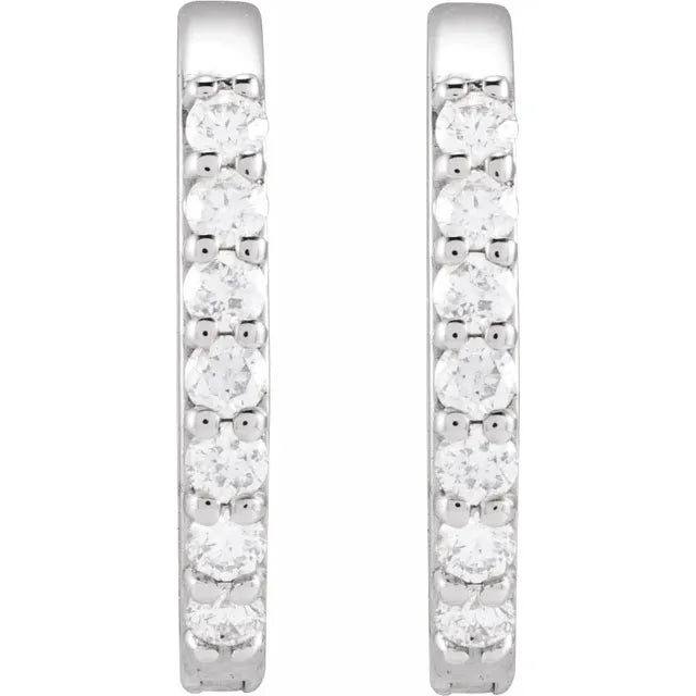 14K White Gold 1/8 CTW Natural Diamond 12 mm Hoop Earrings