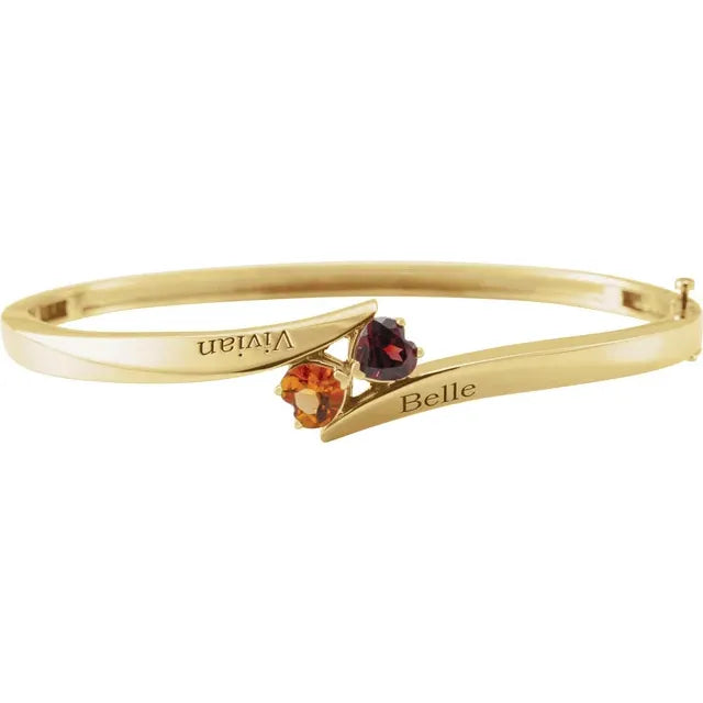 14K Rose Gold 6x6 mm Heart 2-Stone Love Bangle™ Engravable Family 8" Bracelet Mounting