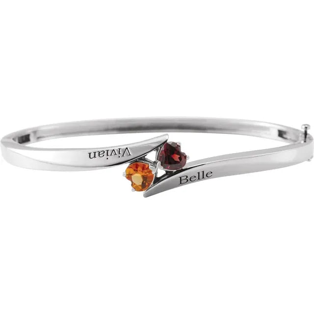 14K Rose Gold 6x6 mm Heart 2-Stone Love Bangle™ Engravable Family 8" Bracelet Mounting