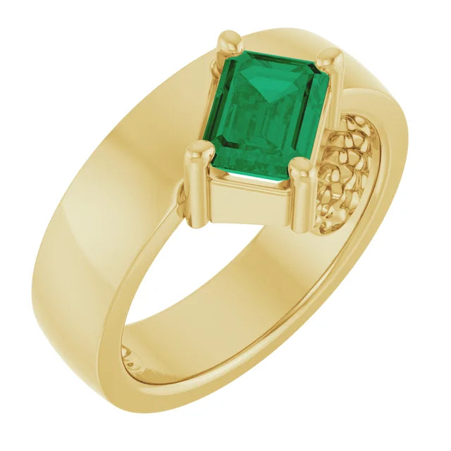 14K Yellow Gold Lab-Grown Emerald Asymmetric Solitaire Ring