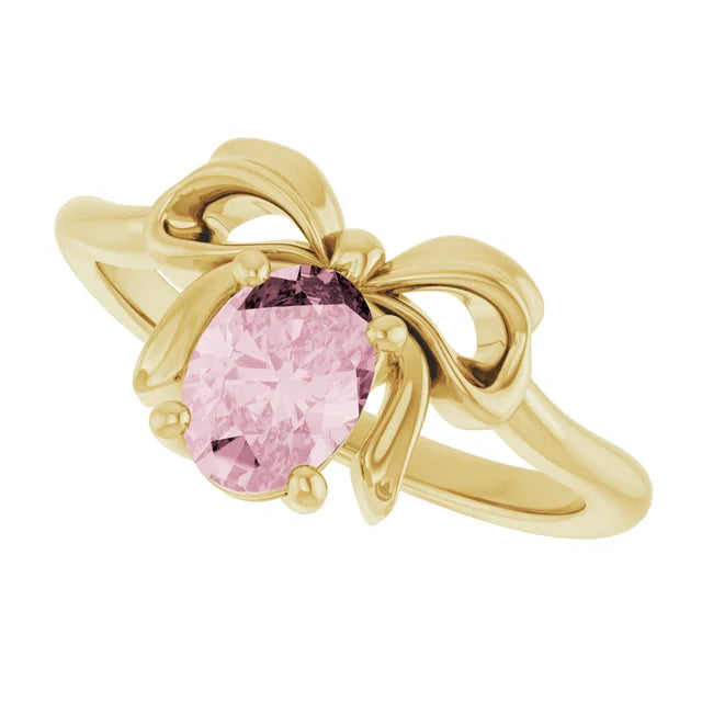 14K Yellow Gold 7x5 mm Oval Pink Morganite Ring