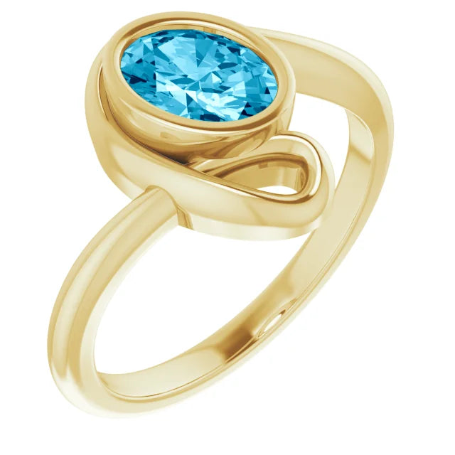 14K Yellow Gold 7x5 mm Oval Aquamarine Ring