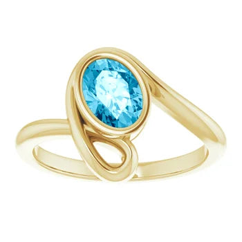 14K Yellow Gold 7x5 mm Oval Aquamarine Ring