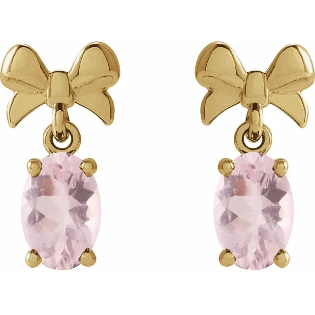 14K Yellow Gold 6x4 mm Natural Pink Morganite Bow Earrings
