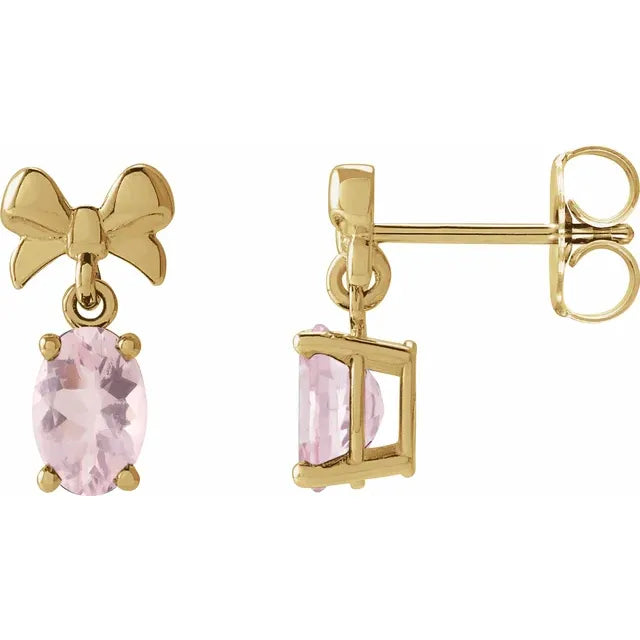 14K Yellow Gold 6x4 mm Natural Pink Morganite Bow Earrings