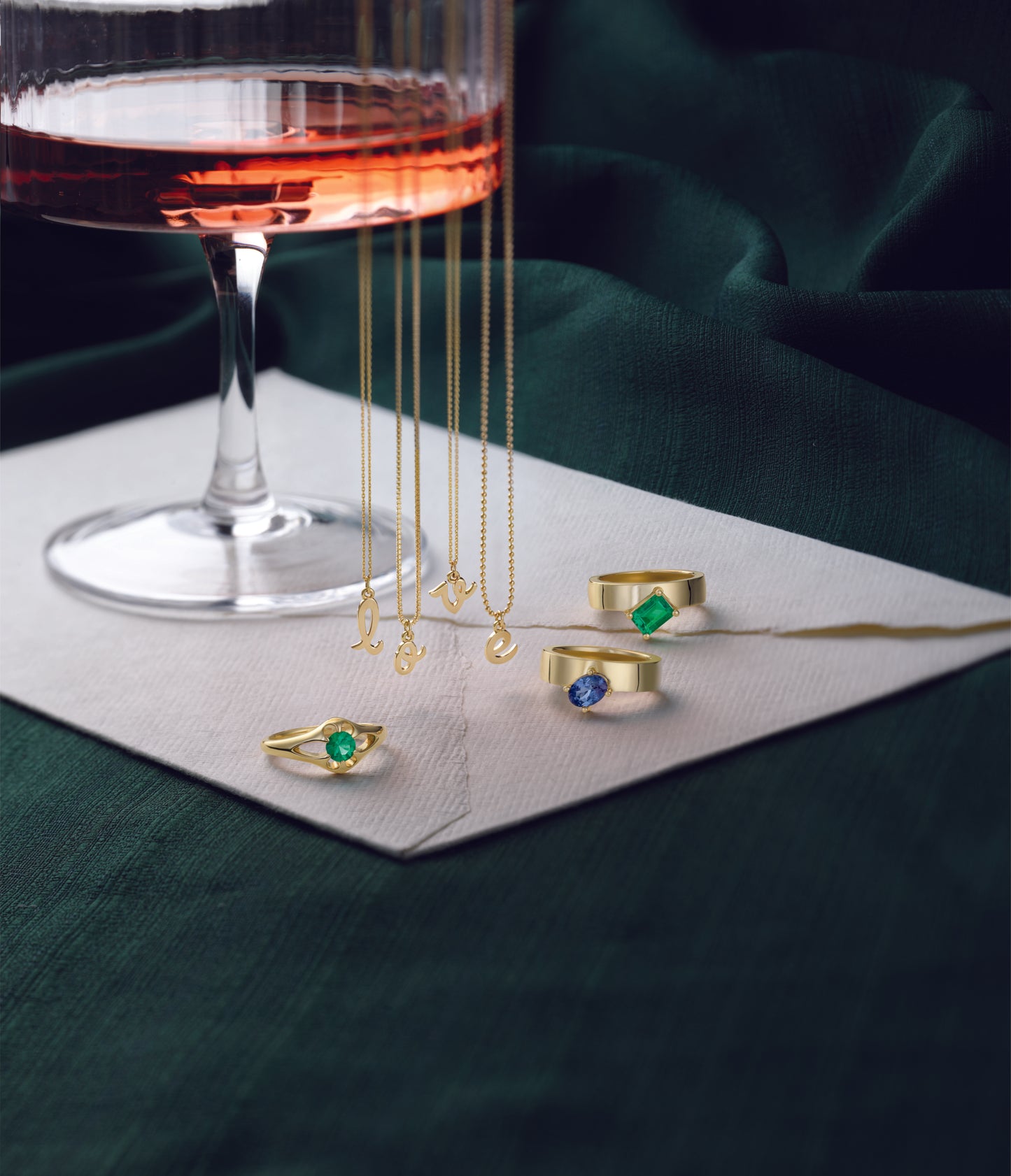 14K Yellow Gold Lab-Grown Emerald Asymmetric Solitaire Ring