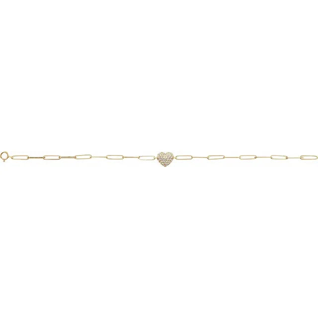14K Yellow Gold 1/3 CTW Natural Diamond Heart & Paperclip-Style 7" Bracelet