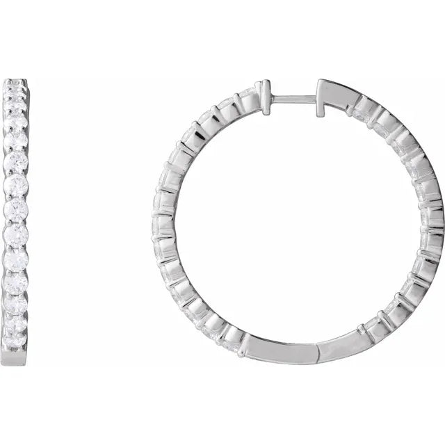14K White Gold 1/2 CTW Lab-Grown Diamond Inside-Outside Hinged 14.5 mm Hoop Earrings