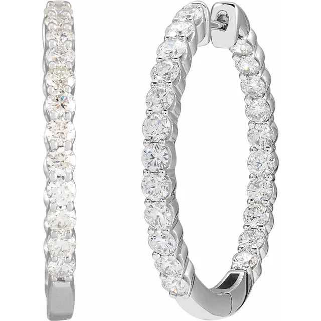 14K White Gold 1/2 CTW Lab-Grown Diamond Inside-Outside Hinged 14.5 mm Hoop Earrings