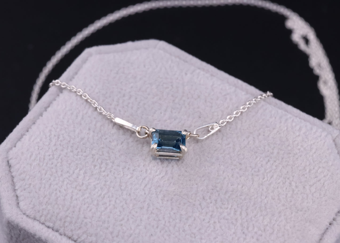 6x4 mm London Blue Topaz 4-Prong Claw Necklace