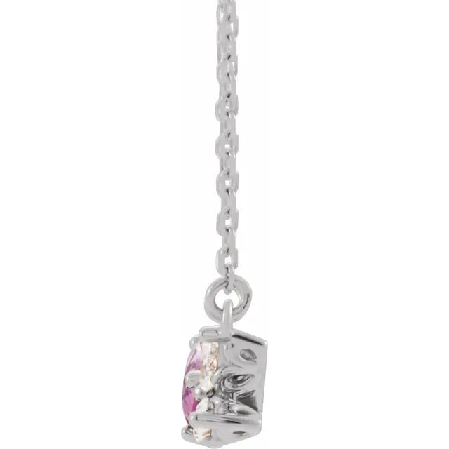 14K White Gold Natural Pink Sapphire & 1/6 CTW Natural Diamond Necklace