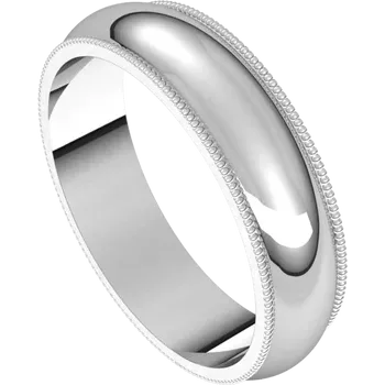 14K White Gold Standard Weight Milgrain Standard Fit Half Round Band