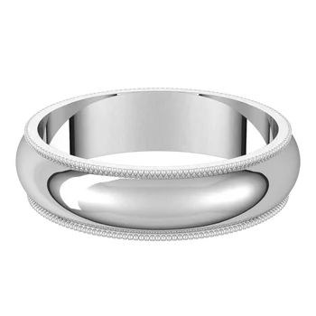 14K White Gold Standard Weight Milgrain Standard Fit Half Round Band