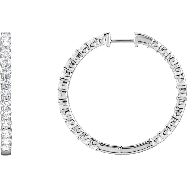 14K White Gold 1/2 CTW Lab-Grown Diamond Inside-Outside Hinged 14.5 mm Hoop Earrings