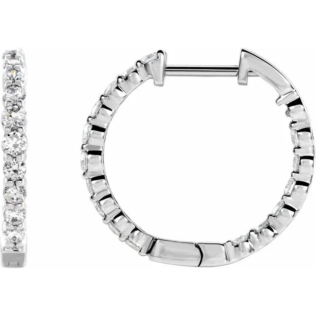 14K White Gold 1/2 CTW Lab-Grown Diamond Inside-Outside Hinged 14.5 mm Hoop Earrings