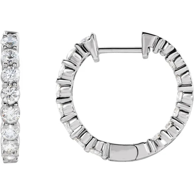 14K White Gold 1/2 CTW Lab-Grown Diamond Inside-Outside Hinged 14.5 mm Hoop Earrings