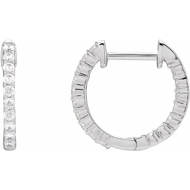 14K White Gold 1/2 CTW Lab-Grown Diamond Inside-Outside Hinged 14.5 mm Hoop Earrings