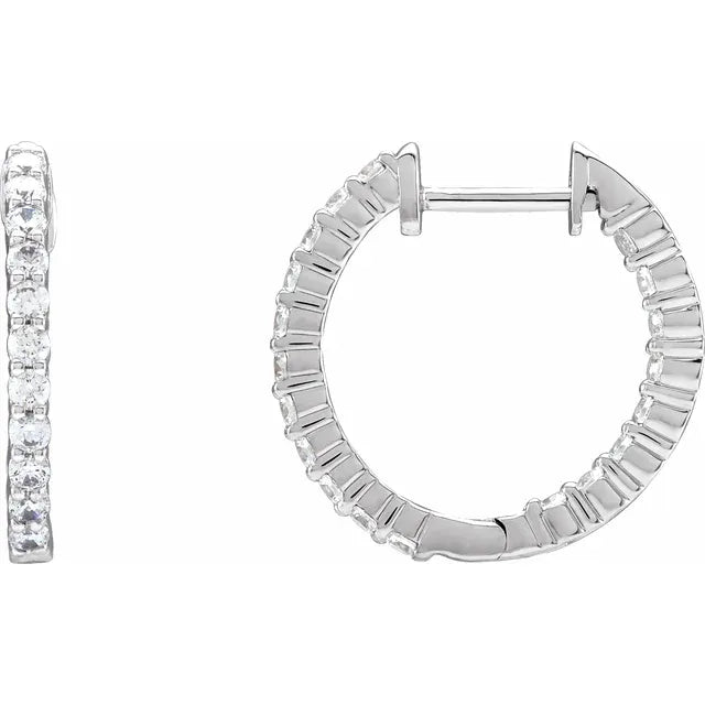 14K White Gold 1/2 CTW Lab-Grown Diamond Inside-Outside Hinged 14.5 mm Hoop Earrings