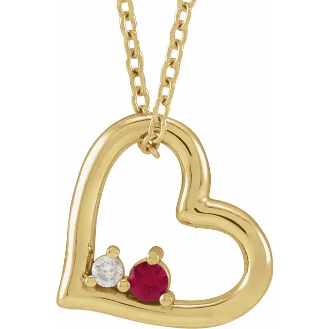 14K Yellow Gold Natural Ruby & .015 CT Natural Diamond Heart 18" Necklace