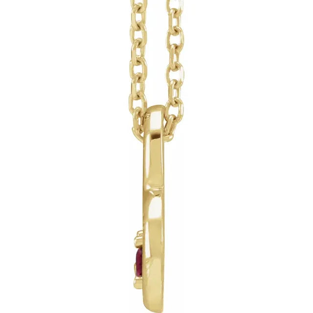 14K Yellow Gold Natural Ruby & .015 CT Natural Diamond Heart 18" Necklace