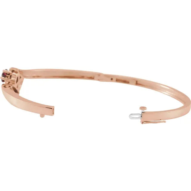 14K Rose Gold 6x6 mm Heart 2-Stone Love Bangle™ Engravable Family 8" Bracelet Mounting
