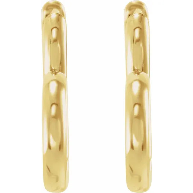 14K Yellow Gold Hinged 15 mm Heart Huggie Hoop Earrings