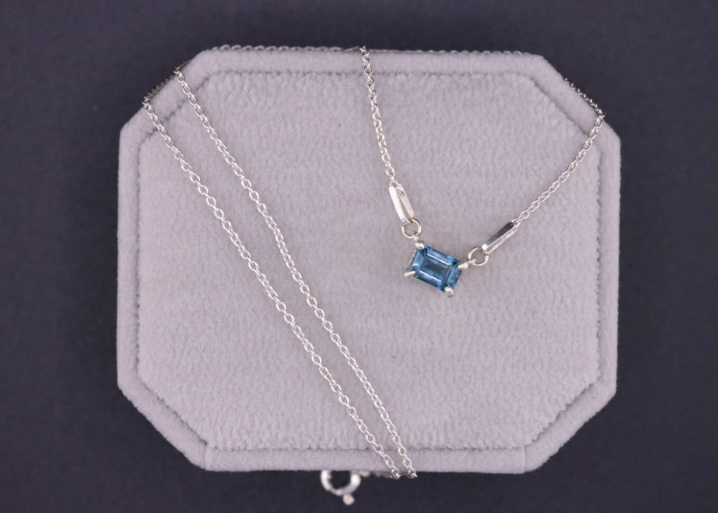 6x4 mm London Blue Topaz 4-Prong Claw Necklace