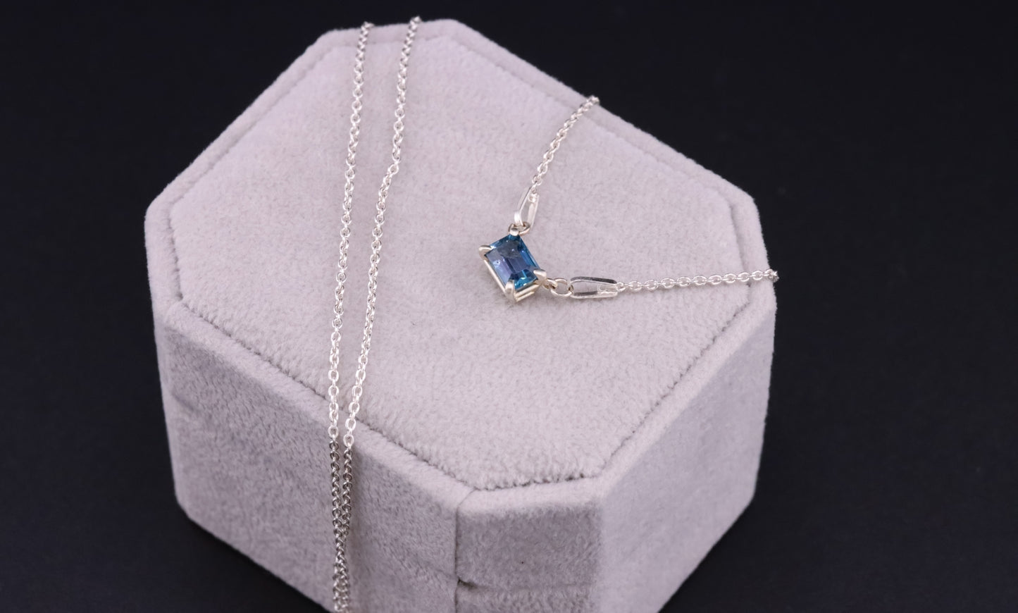 6x4 mm London Blue Topaz 4-Prong Claw Necklace