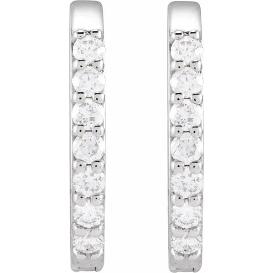 14K White Gold 1/8 CTW Natural Diamond 12 mm Hoop Earrings