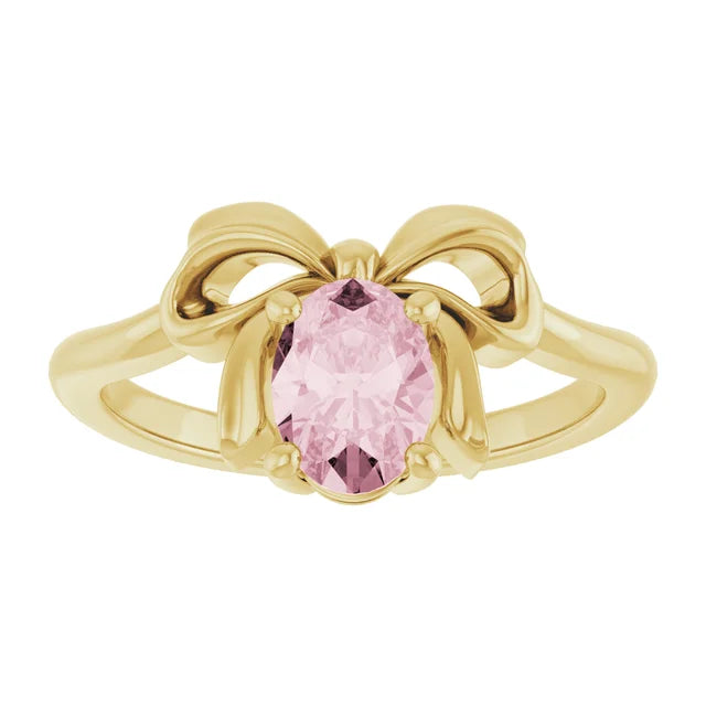 14K Yellow Gold 7x5 mm Oval Pink Morganite Ring