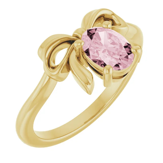 14K Yellow Gold 7x5 mm Oval Pink Morganite Ring