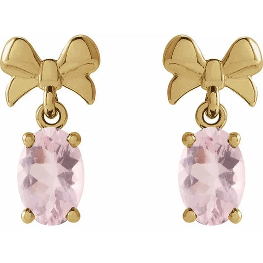 14K Yellow Gold 6x4 mm Natural Pink Morganite Bow Earrings