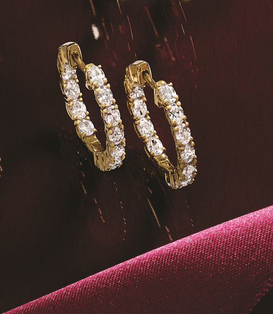 14K Yellow Gold 3 CTW Lab-Grown Diamond Inside-Outside 21.2 mm Hoop Earrings