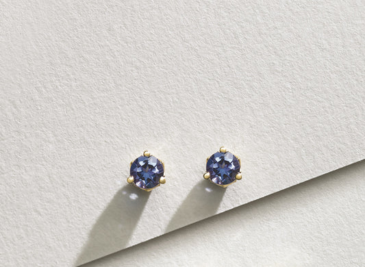 14K Yellow Gold 4 mm Natural Tanzanite Earrings