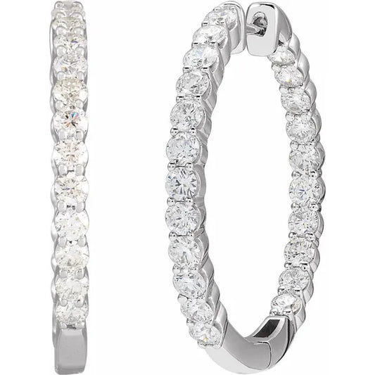 14K White Gold 1/2 CTW Lab-Grown Diamond Inside-Outside Hinged 14.5 mm Hoop Earrings