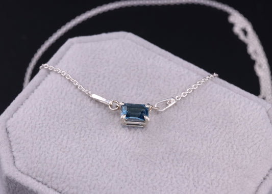 6x4 mm London Blue Topaz 4-Prong Claw Necklace