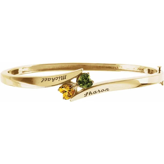 14K Rose Gold 6x6 mm Heart 2-Stone Love Bangle™ Engravable Family 8" Bracelet Mounting