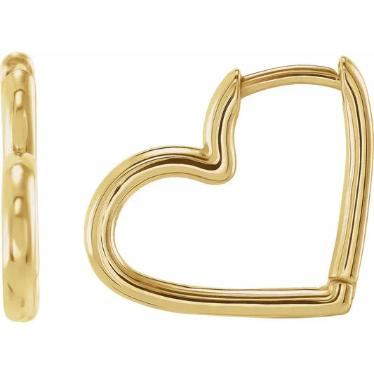 14K Yellow Gold Hinged 15 mm Heart Huggie Hoop Earrings