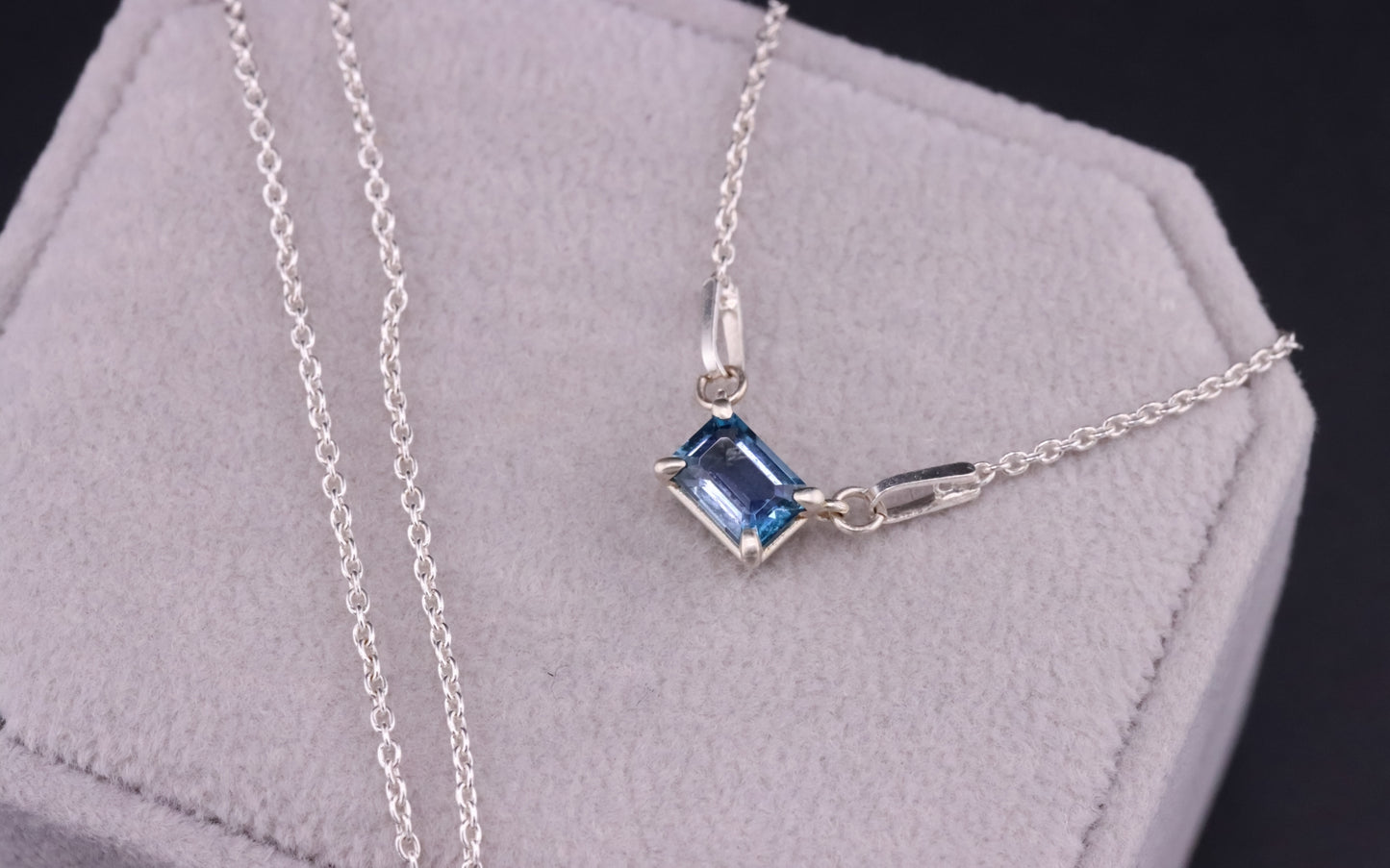 6x4 mm London Blue Topaz 4-Prong Claw Necklace